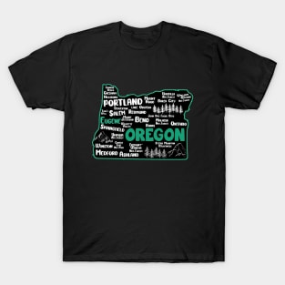 Cute map of Eugene Oregon, Portland, Salem, Springfield, Bend, Ontario, Medford T-Shirt